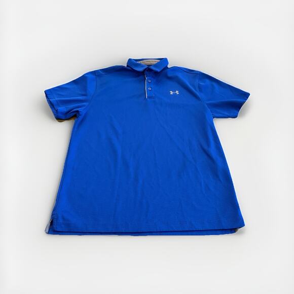 Under Armour Mens Blue 1/4 Button Polo Heat Gear Loose Short Sleeve Shirt Size M - Picture 1 of 8